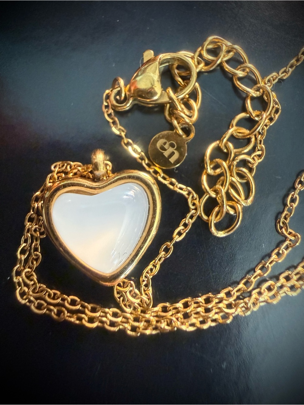Gold Heart Pendant Necklace with White Center Stone by EnRoute - 18k gold plated